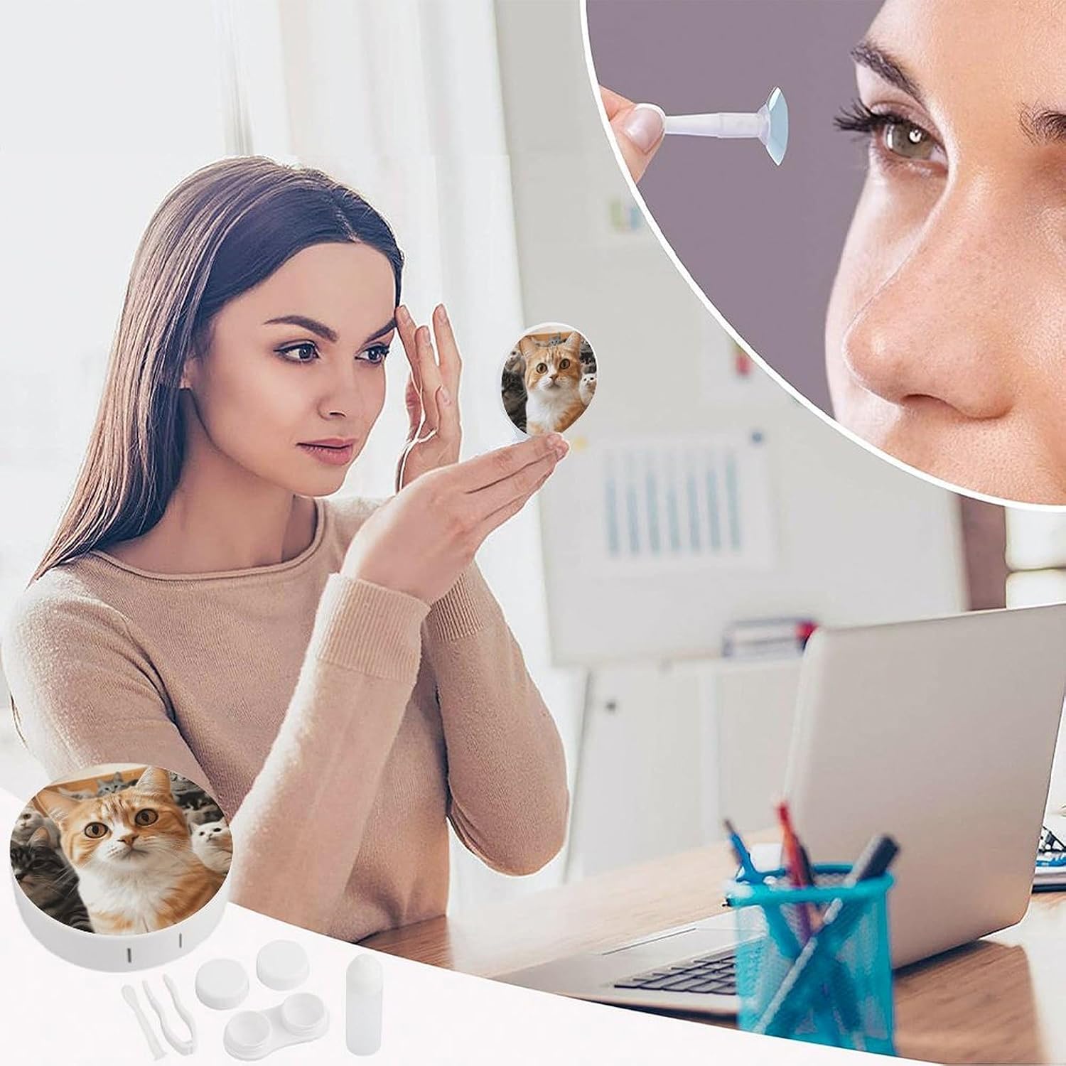 Contact Lens Case Portable Travel Kit,cute Contact Lens Cases with Mirror Funny Pet Cat Printed Contact Lenses Applicator Removal Tool Kit image 4