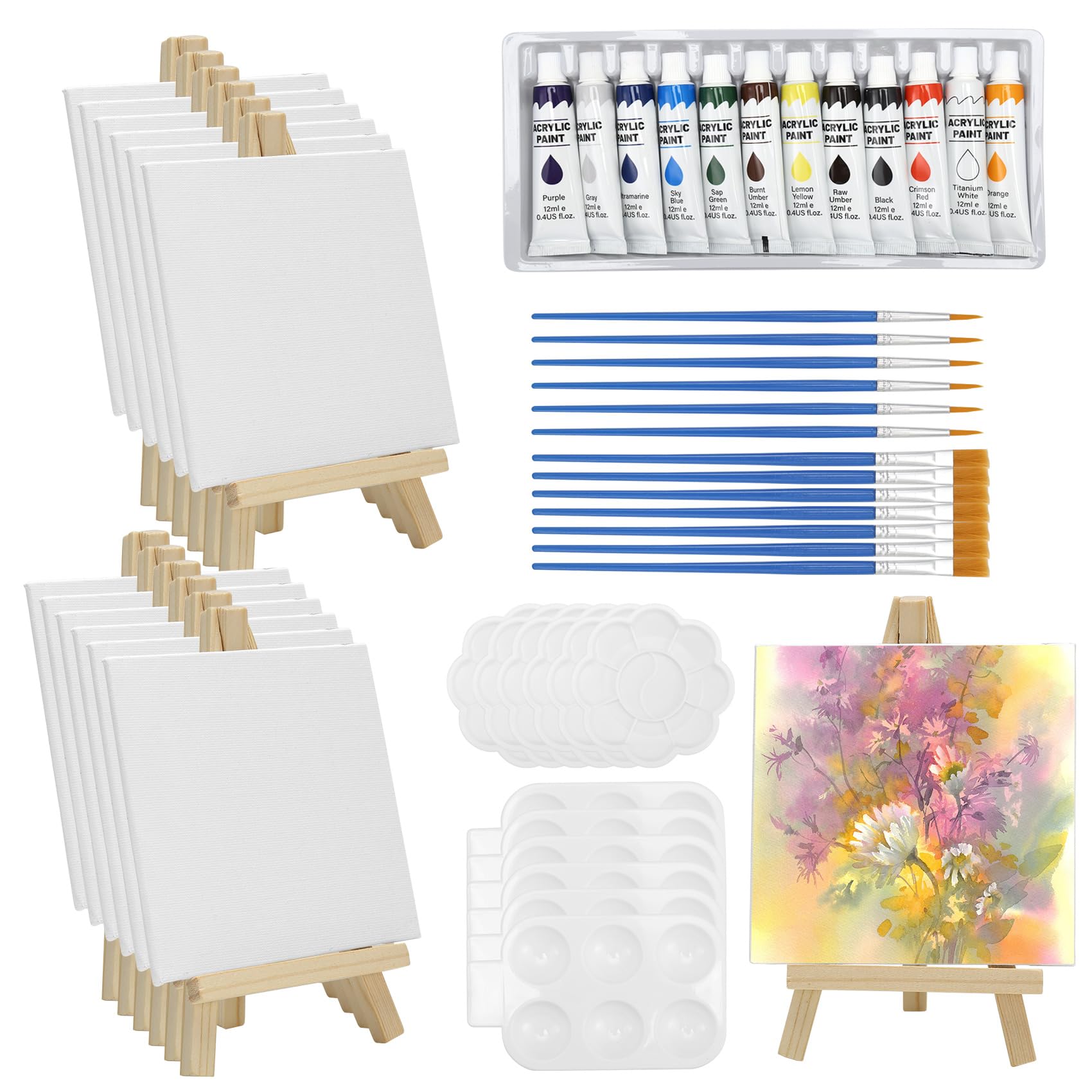 Yocdunm 60 Pcs Mini Canvas and Easel Canvas Painting Set for Painting