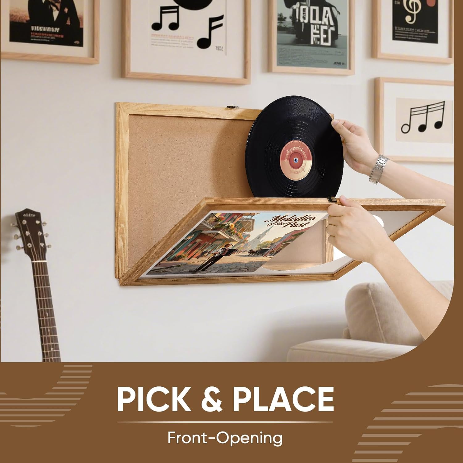 Vinyl Record Frame for the Wall, 2 Pack Wall-Mounted Vinyl Record Display Frame, Album Frames for 15x24 Inch LP Album Cover, Carbonized Brown