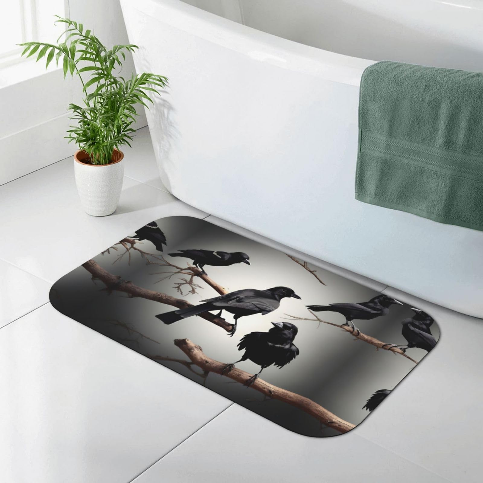 Tapis de bain diatomée naturelle absorbant pliable antidérapant motif corbeau