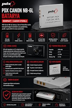 PDX Canon NB-6L Batarya | Kompakt | Canon Uyumlu