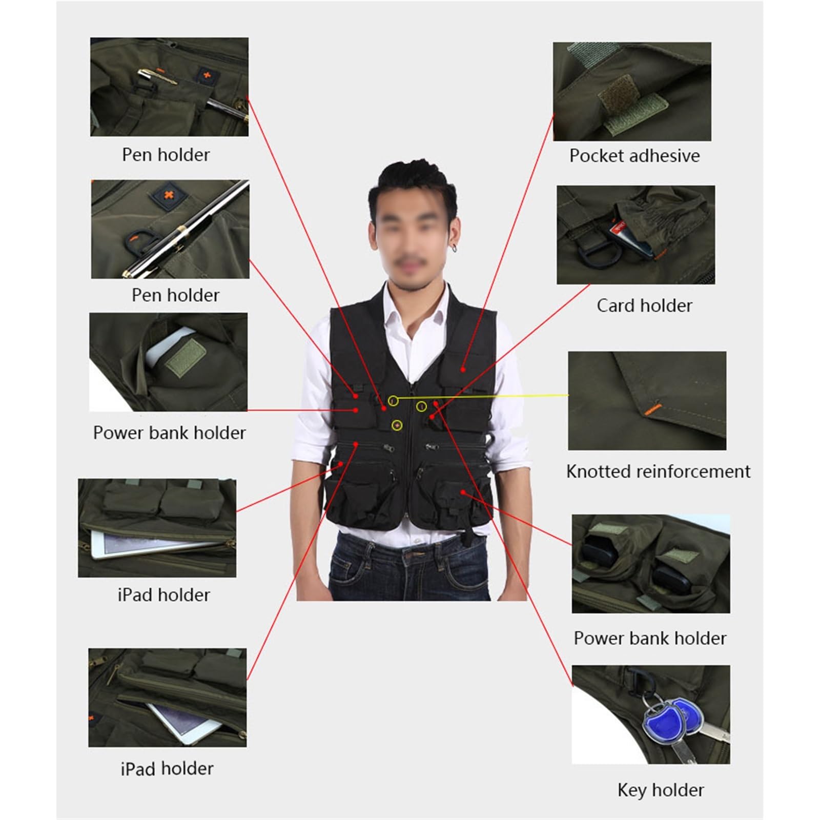 CLSQLXYJZC Chaleco Utilitario Moderno Para Exteriores, Chaleco De Pesca De Verano Para Hombre Malla Transpirable Multibolsillos Sin Mangas Con Cremallera, Chaqueta Informal Trabajo Camping Viaj