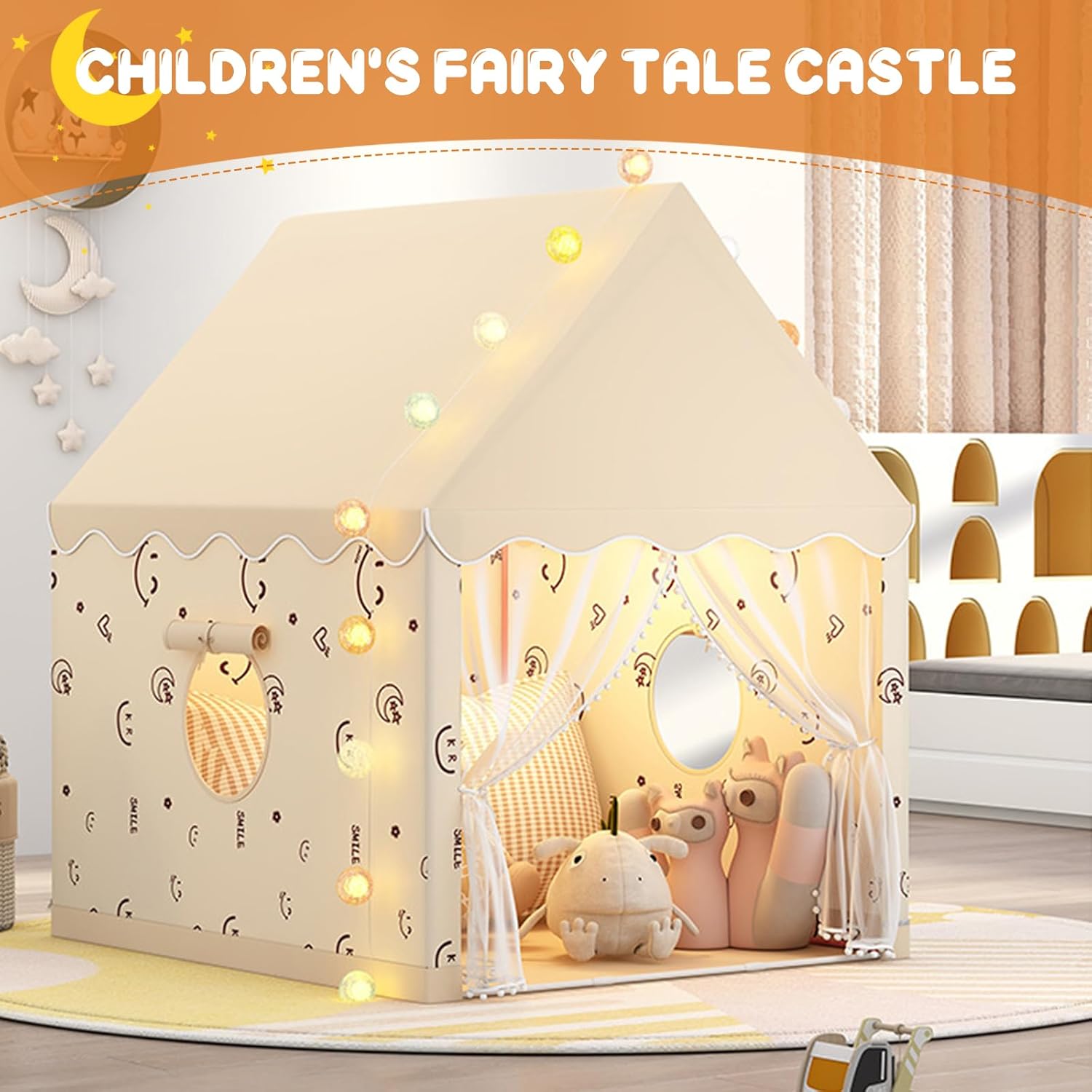 Ergocar Children's Tent Indoor Outdoor Game House Castle with Mat Ball Light Cloud Butterfly Suitable for Toddlers Boys and Girls