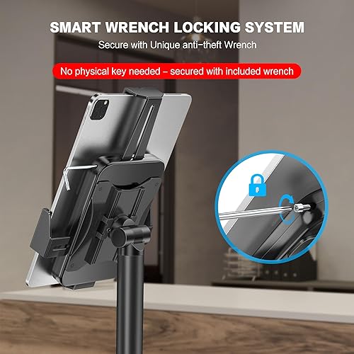 Miniatura 3 de AboveTEK Soporte de piso para quiosco para iPad  Soporte de piso para tableta POS ajustable en altura, soporte giratorio de 360 con bloqueo