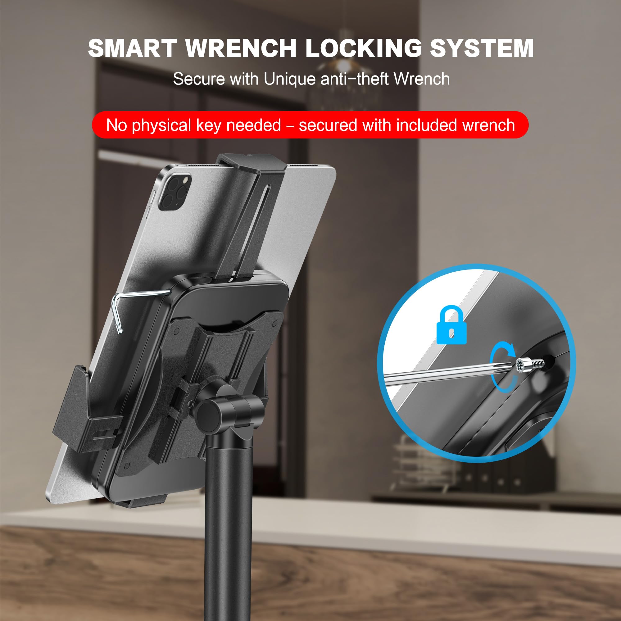 AboveTEK iPad Kiosk Bodenständer - Höhenverstellbarer POS Tablet Bodenständer, 360° drehbare Universal-Halterung für 7,9" bis 11" Tablets - Diebstahlsicherer Ständer für den Einzelhandel