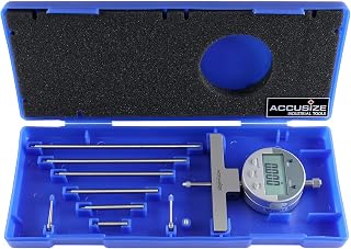 Accusize P103-0188 0-22" Electronic Digital Depth Gauge - Inch/Metric/Fractional, Extra Points for Small Holes, High-Precision Measuring Tool