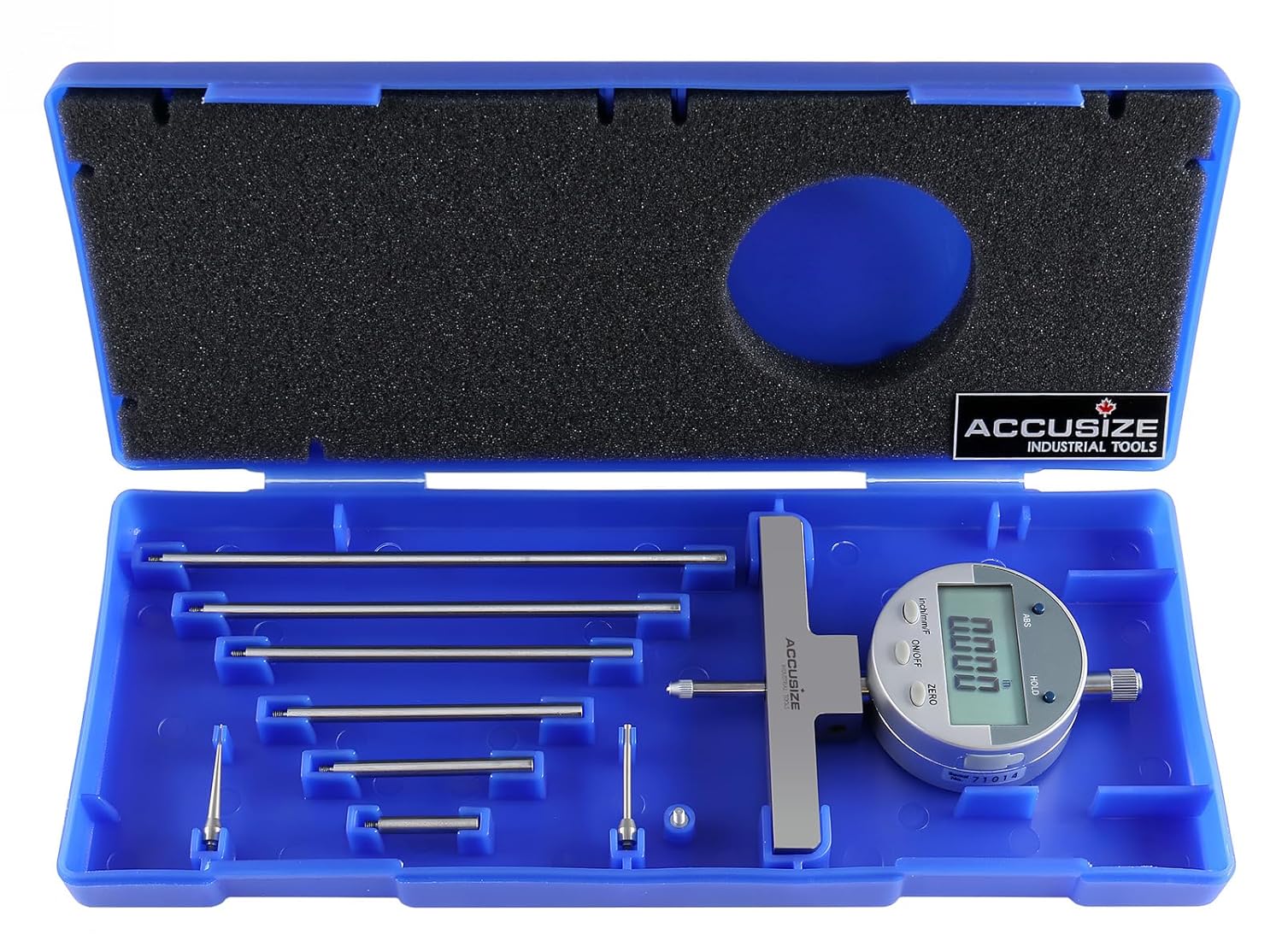 Accusize P103-0188 0-22" Electronic Digital Depth Gauge - Inch/Metric/Fractional, Extra Points for Small Holes, High-Precision Measuring Tool