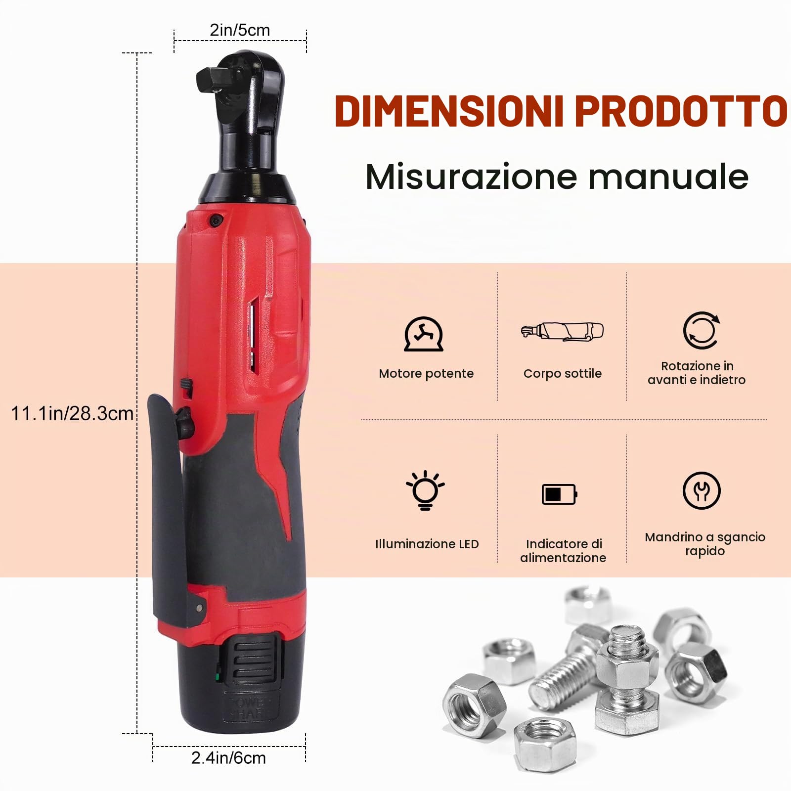 Chiave a Cricchetto Elettrica Senza Fili Set, Chiave a Cricchetto a Batteria 12V, 3/8", 40Nm Cricchetto a Batteria con 2 Batterie da 1,5 Ah + Luce LED + 7 x Chiavi a Bussola per Riparazione Auto