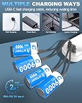 Artman paquet de 4 1.5V Batterie rechargeable Lithium C avec 2 en 1 USB-C Câble de recharge, 9000mWh, Batterie Ion lithium C de haute capacité pour jouets réflecteurs, recharge