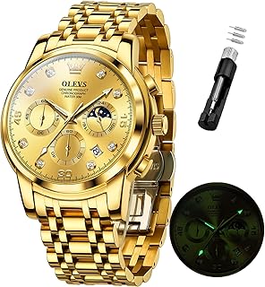 OLEVS Watches for Men Diamond Luxury Dress Chronograph Quartz Watch Business Casual Date Moon Phase Men\'s Watch Waterproof Luminous Stainless Steel Male Watch