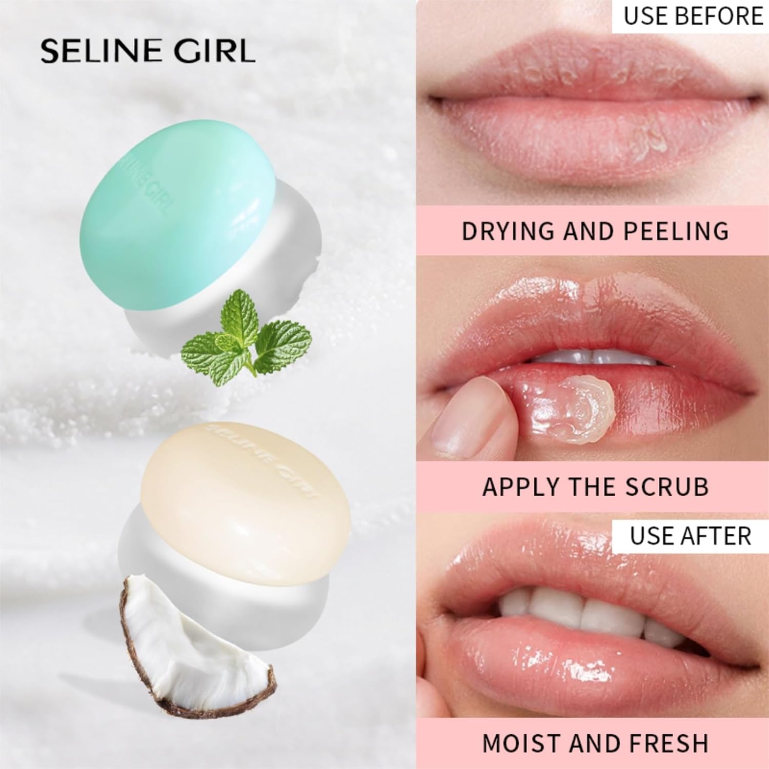 Lip Scrub, Sugar Scrub, Exfoliating & Moisturizing Lip Balm, Spatula Included, 2 Scents (#Coconut)