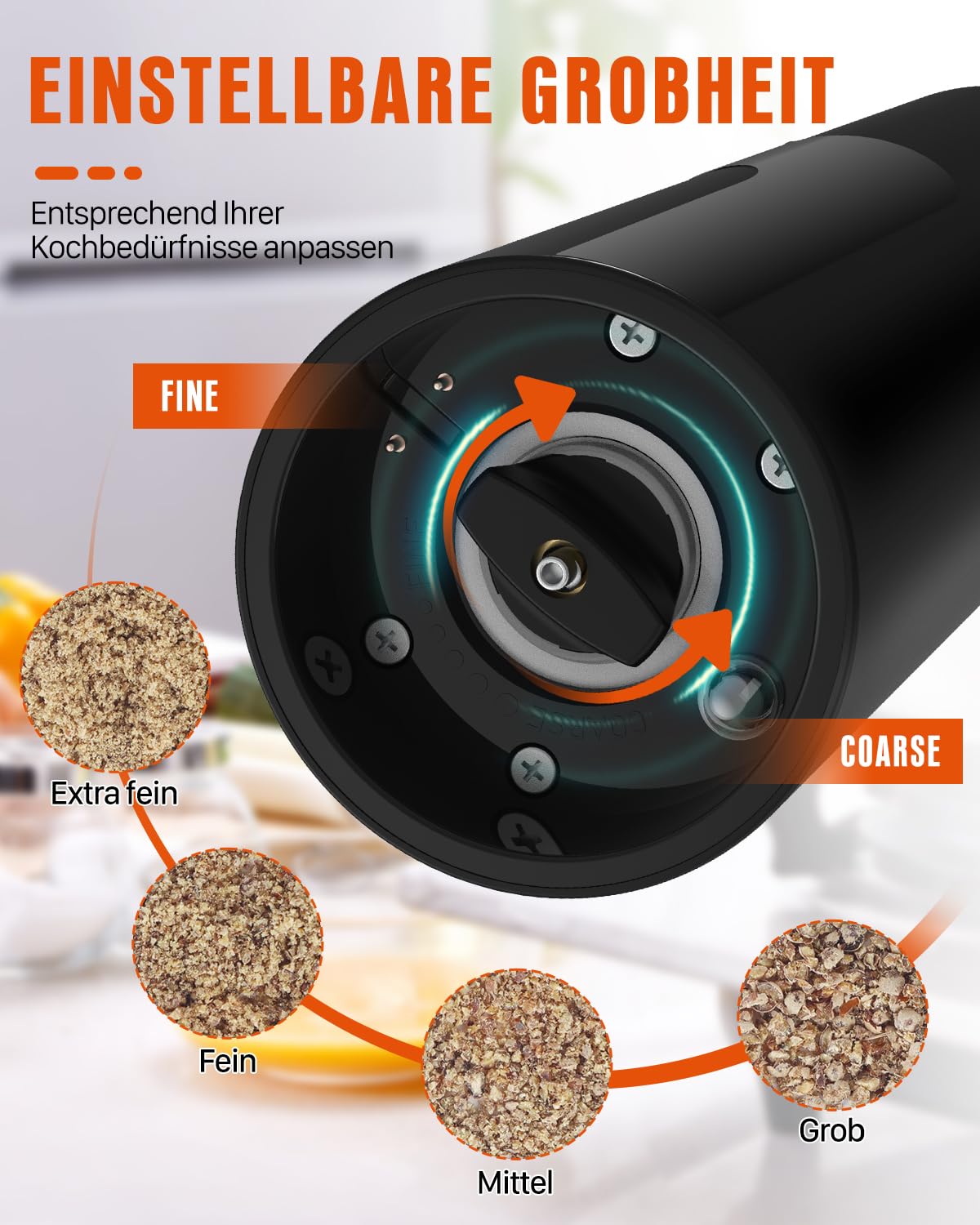 Homtronic Salz und Pfeffermühle Elektrisch 2er Set, 110ml Große Kapazität | Elektrische Pfeffermühle mit USB-C Dual Ladestation, 4 Einstellbarer Mahlgrad/LED Licht/Salz und Pfefferstreuer für Küche BBQ