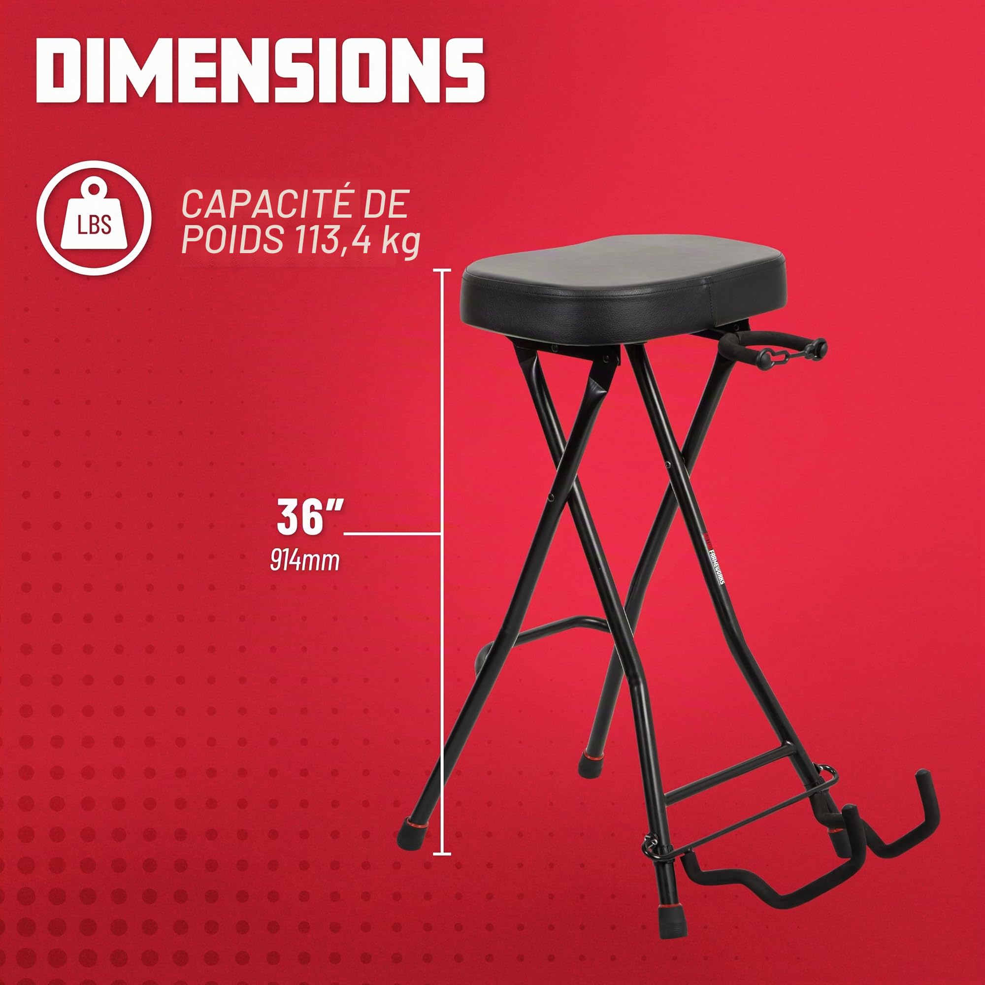 Gator Frameworks Tabouret Pliable pour Guitare avec Assise rembourrée et Support arrière pour Guitare ; (GFW-GTRSTOOL)