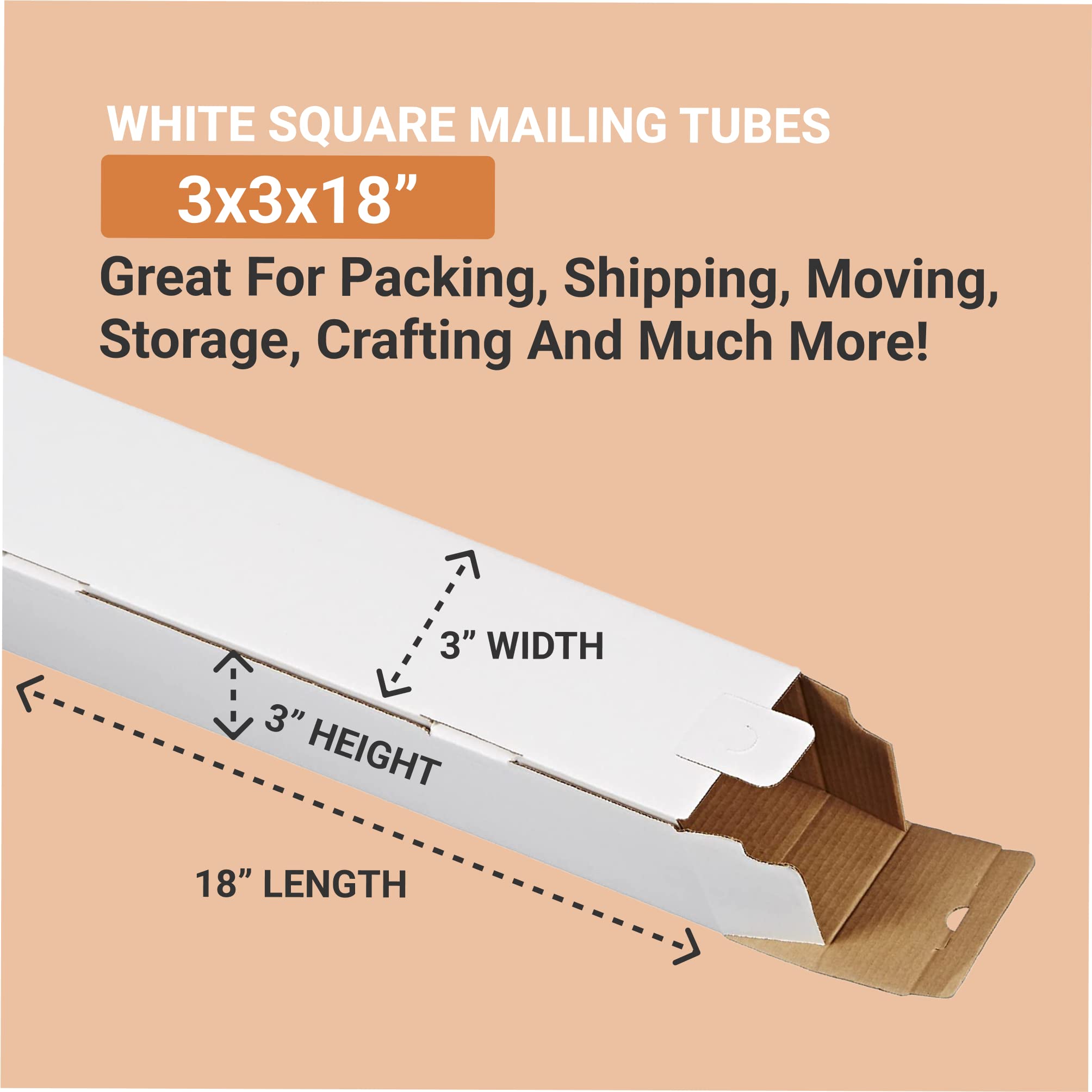 Aviditi m3318 cuadrado corrugado Tubo de correo, 18 "x 3" x 3 "altura, Oyster blanco (paquete de 25)