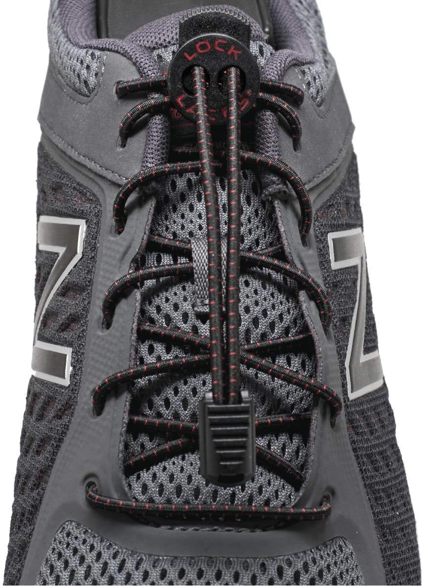 LOCK LACESElastic No Tie Shoelaces Pro Series® (Robert Killian OCR Edition) with Strengthened Double Eyelet Locks, Black/Red