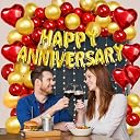 Party Propz Red and Golden Happy Anniversary Decorations for Home Kit - 73 Pcs Happy Anniversary Foil Balloon Banner, Red and Golden Metallic Balloons, Heart Shape Foil Balloons, LED Light ( 9m ) gallery image