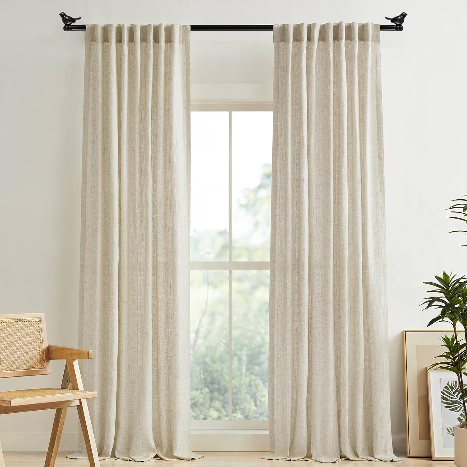 3/4-inch Cute Decorative Bird Adjustable Window Treatment Curtain Single Rod Set, 84" to 120" - Burnt Gold