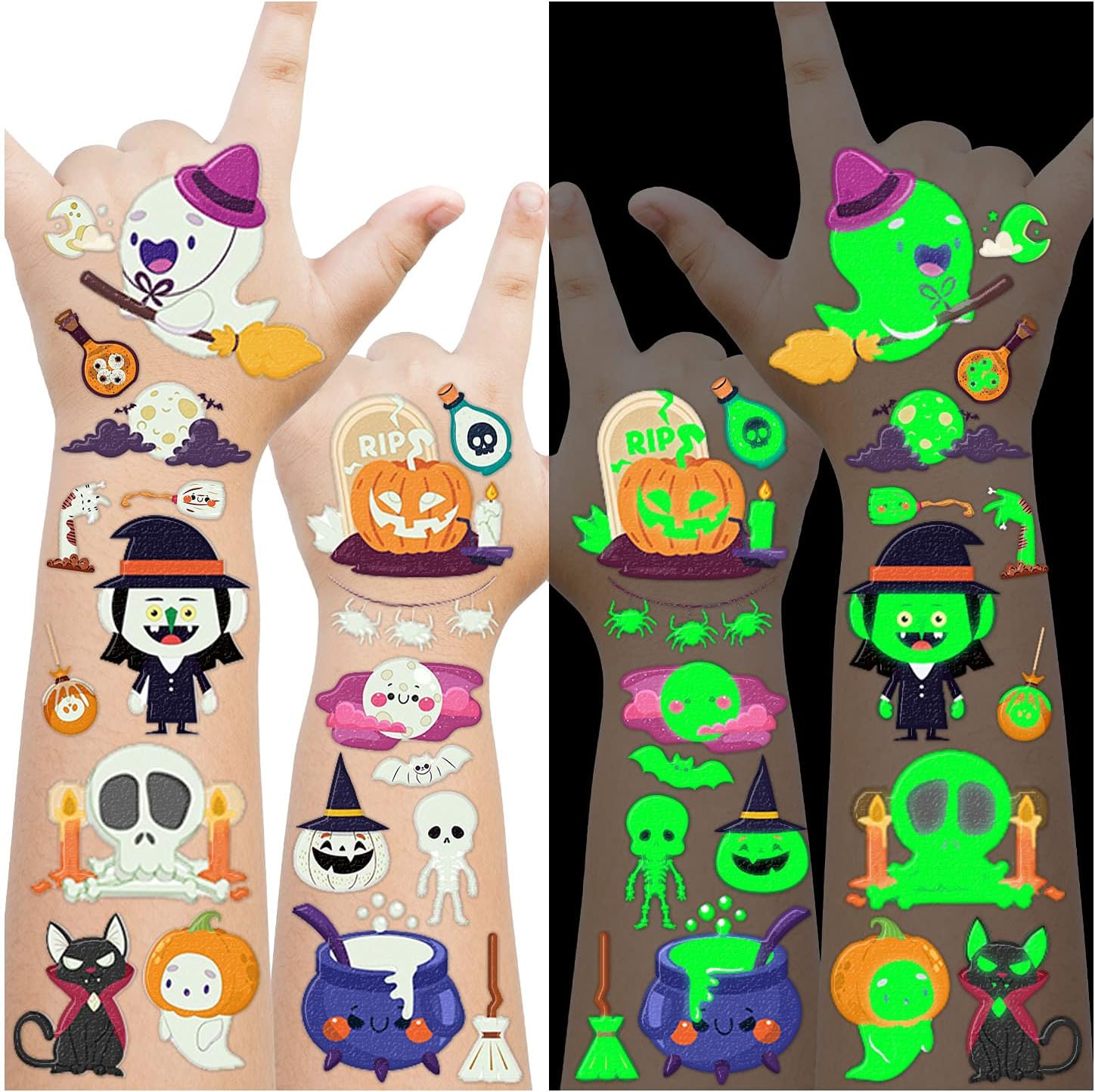 Cerlaza 127 スタイル グロー ハロウィン タトゥー 一時的な ハロウィン 誕生日パーティー デコレーション 子供用 グッ