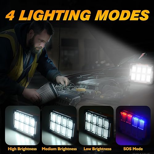 Miniatura 3 de Luz de trabajo solar recargable de 120 W, 144 LED 10000LM luz de trabajo LED con 4 modos, luz de inundación portátil con soporte, luz de trabajo al