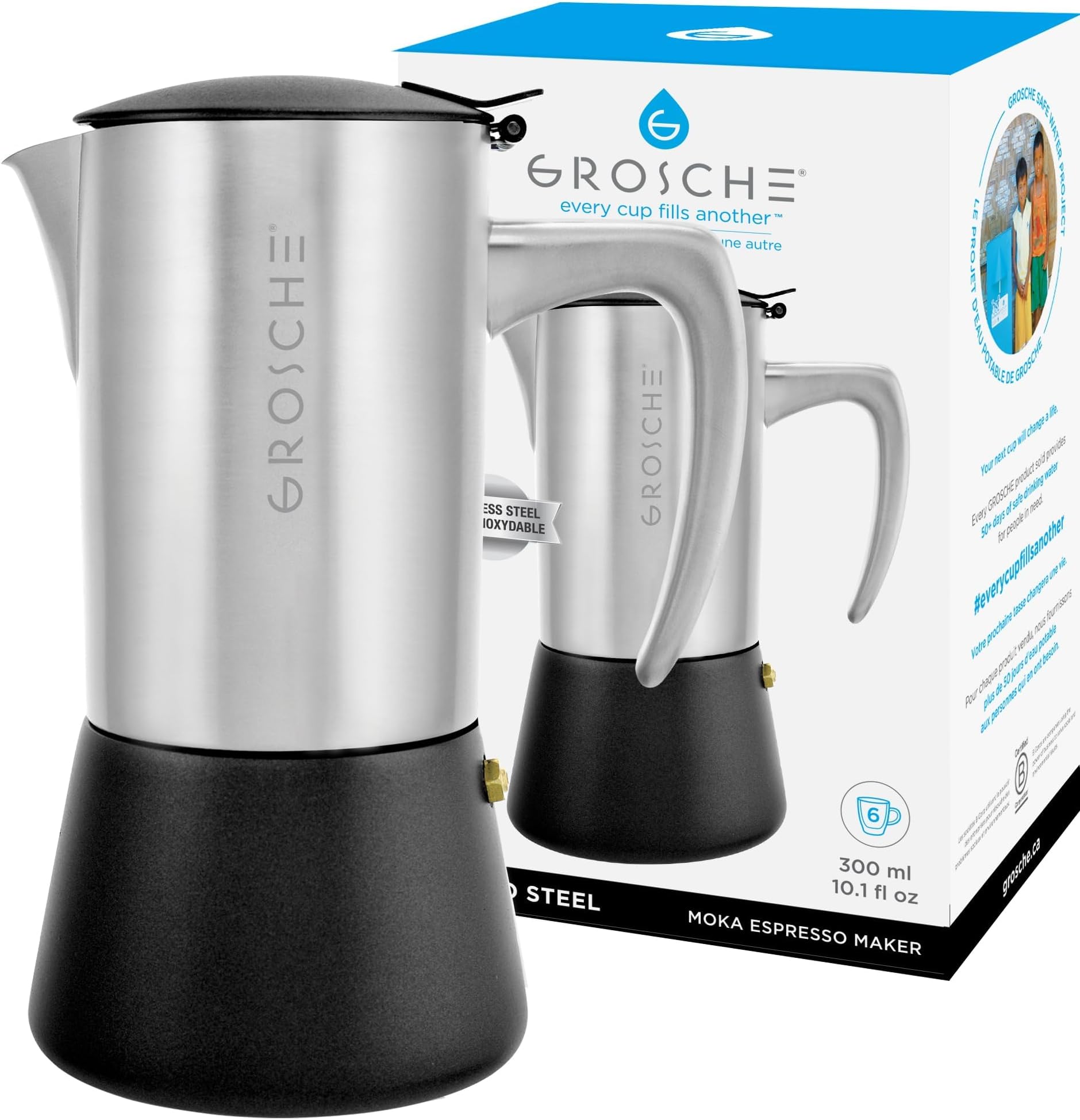Milano Steel | 6 Espresso Cup | Stovetop Espresso Maker: Stainless Steel Moka Pot for Greca, Induction, Electric & Gas Stoves | Dishwasher Safe Stovetop Espresso Maker Moka Pot