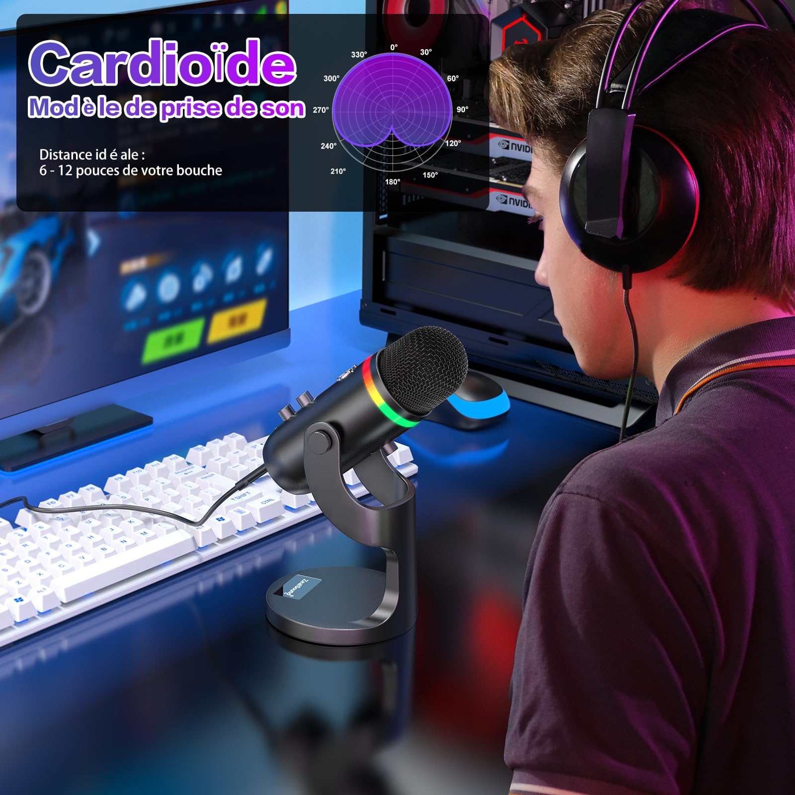 zealsound Microphone USB à Condensateur, Podcast Micro pour PC et Téléphone avec Réduction de Bruit, Mute & Contrôle du Gain, Plug & Play pour Gaming, Streaming, Enregistrement, Zoom, ASMR-K66 Pro