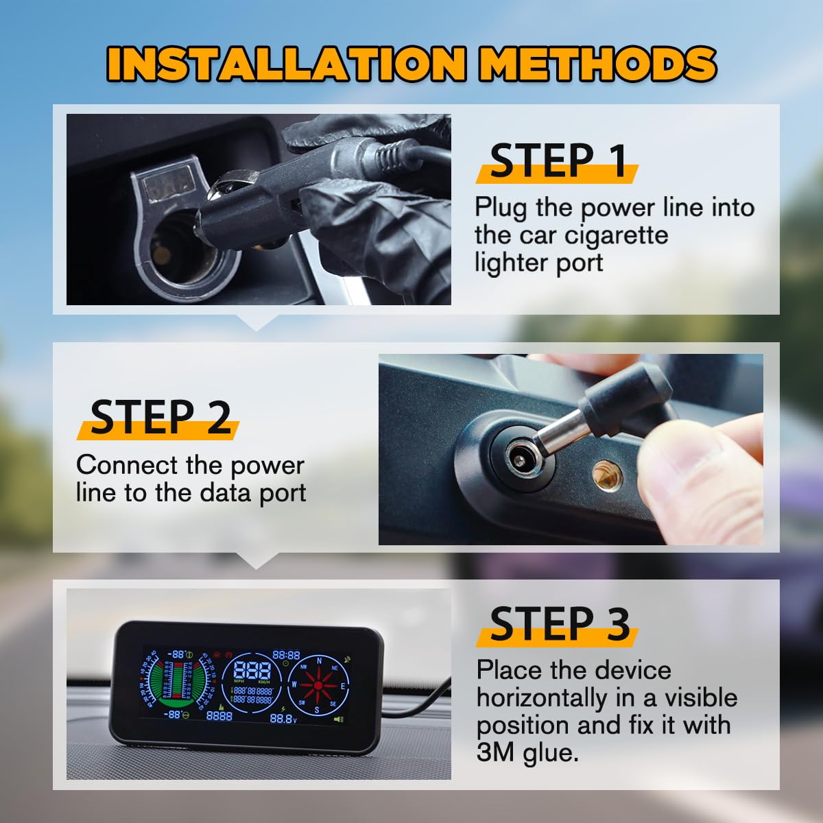 Auto Inclinometro Digitale GPS HUD Pitch Angle Slope Meter MPH Speedometer con Bussola per Veicoli Fuoristrada SUV