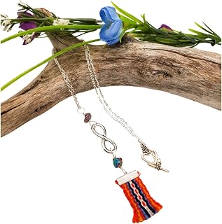 Metis Sash Pendant Necklace ~ Indigenous Gift For Her ~ Protection Necklace with Red Voyageur Sash, Peacock Stone & Silver Infinity Symbol