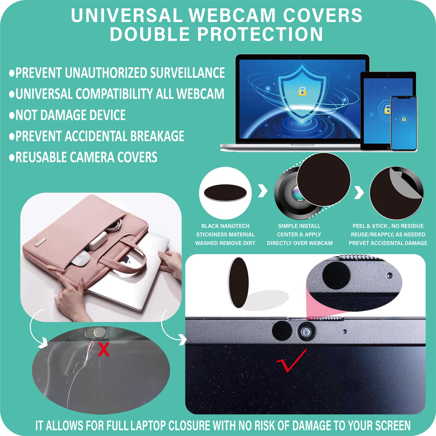 Fundas universales para cámara web nano negras, accesorio de protección de privacidad de gran tamaño, 14 piezas, sin aplicación de residuos, cierre de pantalla seguro, protege tu privacidad y evita la 4