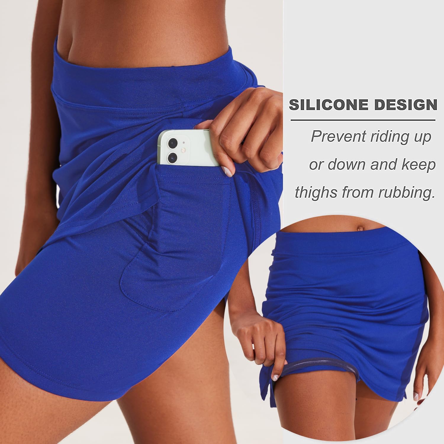 Ekouaer 16“ Golf Skorts for Woman with Inner Pockets Silicone Grippers Tennis Skirt Quick Dry Athletic Pickleball Skort - Image 3
