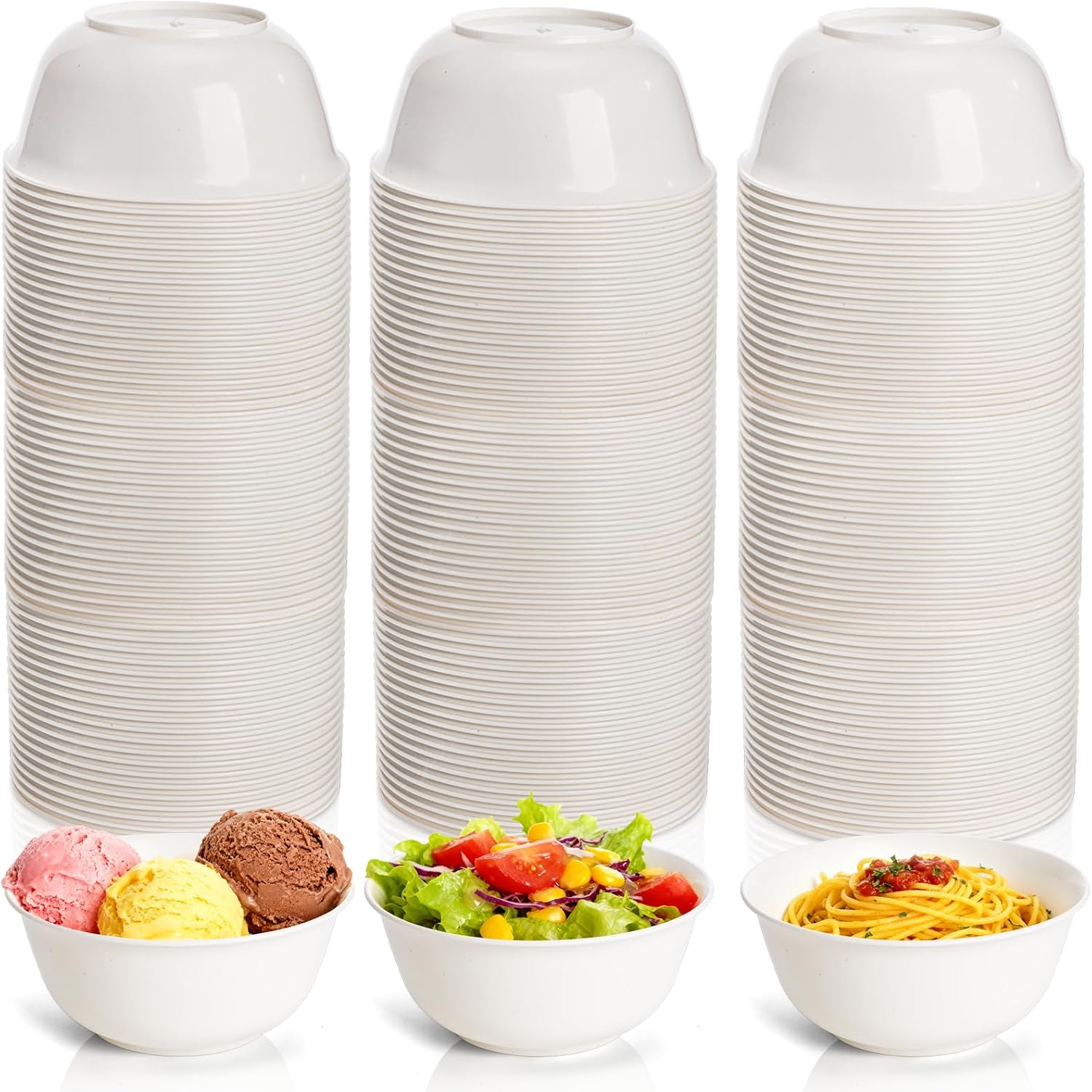Tebery 150 Pack 8.5 Oz Disposable Plastic Bowls, Small Sturdy Hard Soup Dessert Bowls for Party, Ice Cream Salad Serving Dish for Snacks, Candy, Milk, Cereals, Ideal for Catering, Picnic, Daily Meal image 4