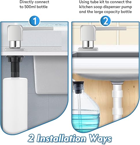 Miniatura 4 de CREA Dispensador de jabón de cocina, dispensador de jabón cromado para fregadero de cocina, dispensador de jabón integrado para baño con tubo de 39