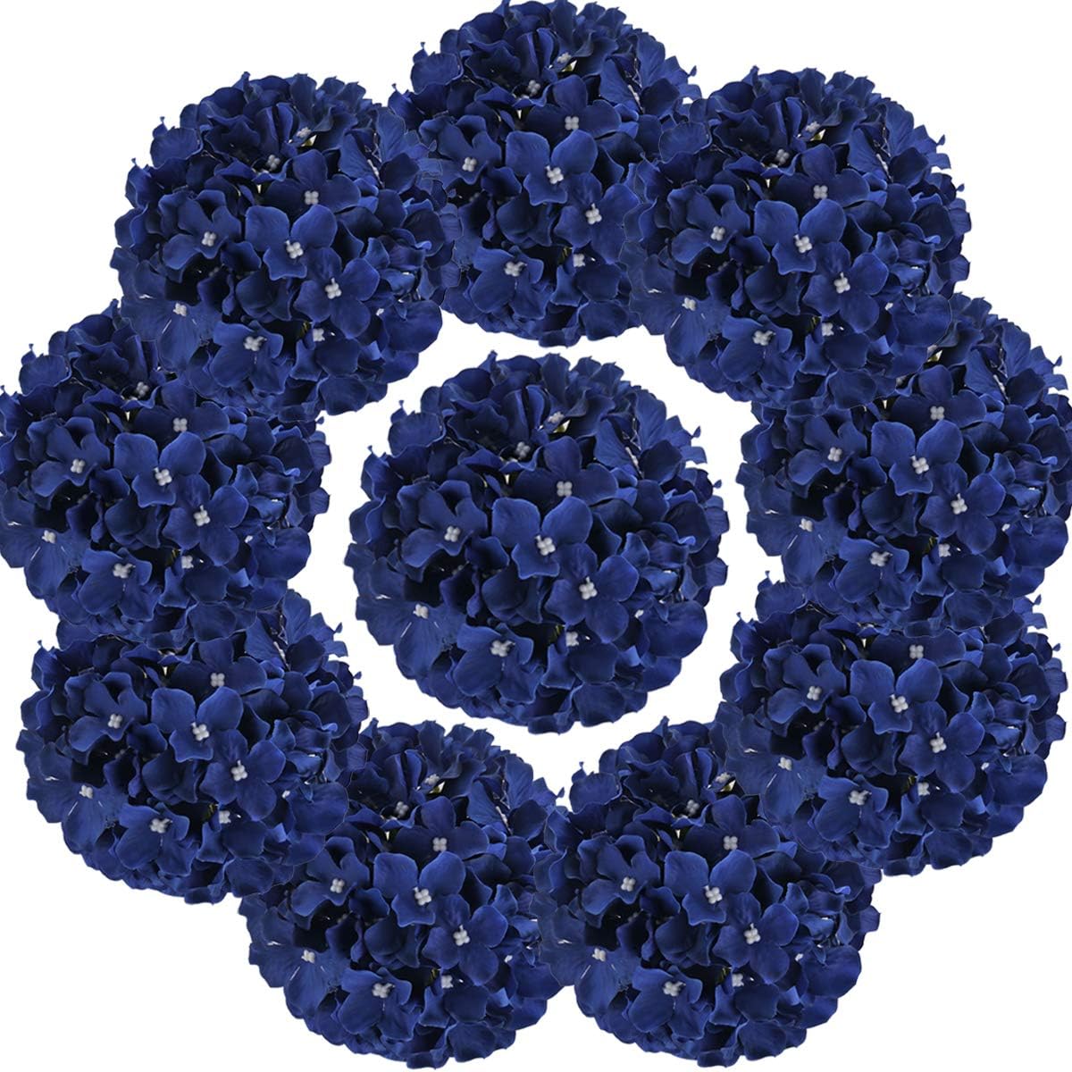 Flojery Silk Hydrangea Heads Artificial Flowers Heads with Stems for Home Wedding Decor,Pack of 10 (Royal Blue)