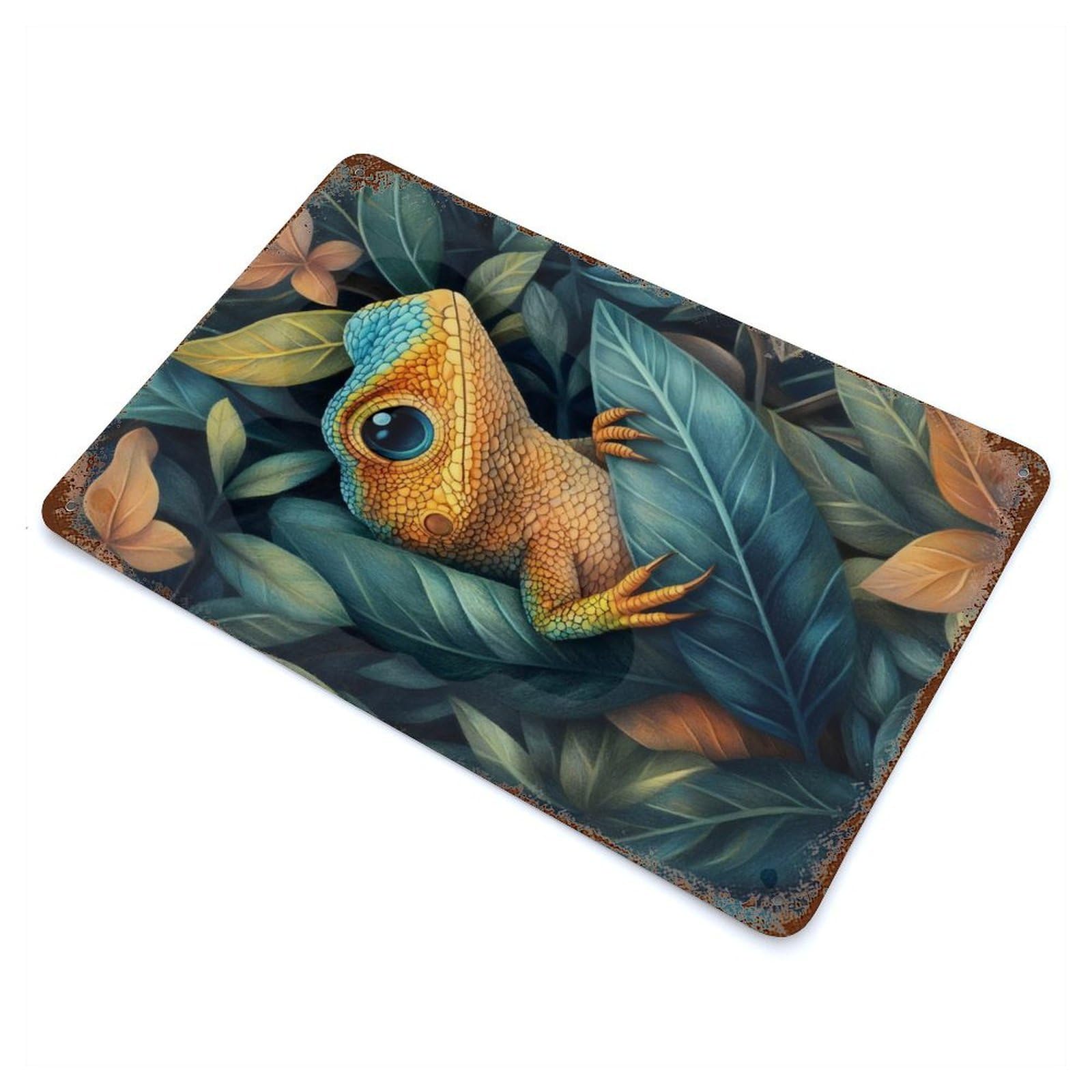 Garage Style Lizard In Lush Foliage Rust Effect Tin Sign 11.8"x7.9", Vintage Wall Decor for Bar And Workshop