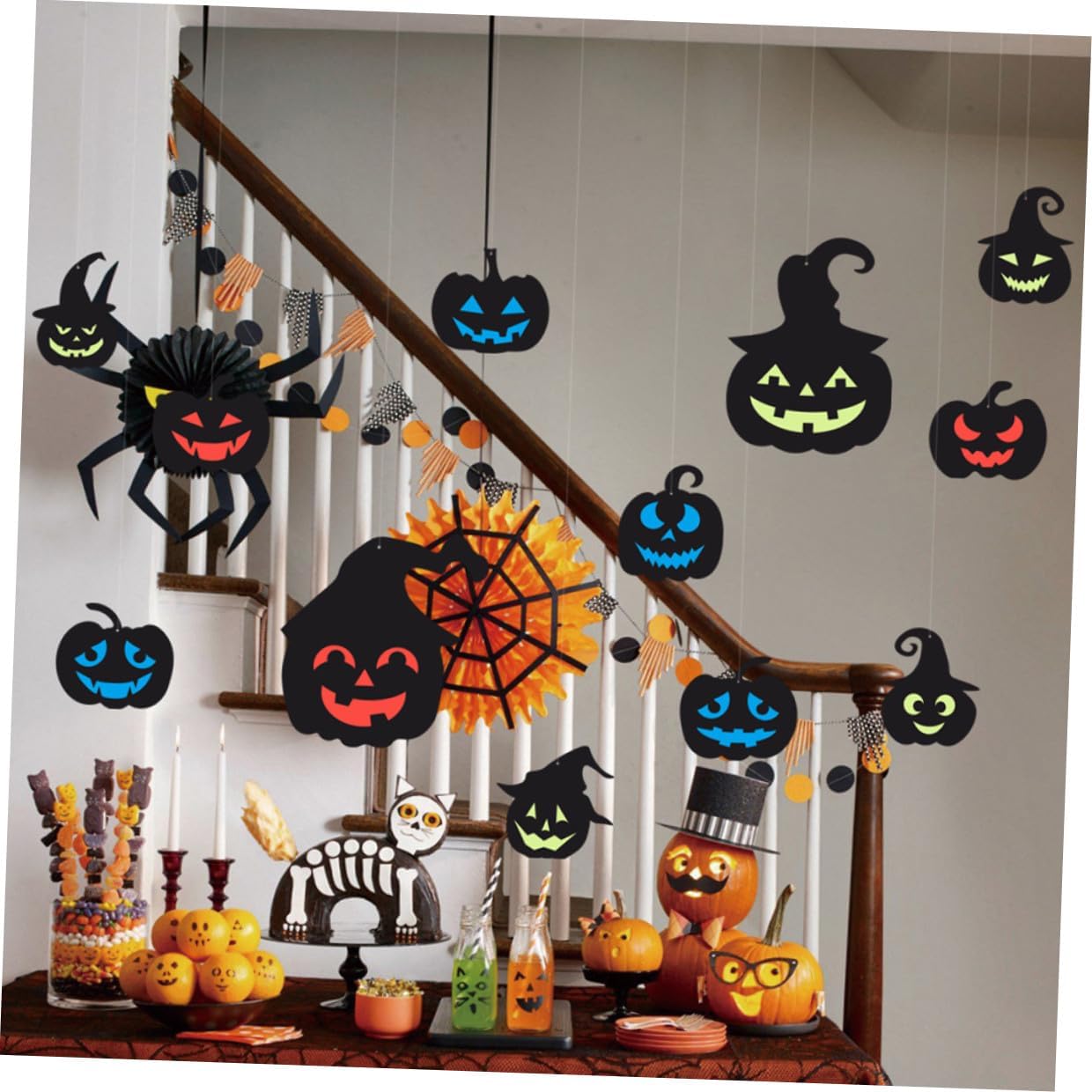 OSALADI Halloween Glow the Dark Pumpkin Wall Decals Set – Luminous Fluorescent Stickers for Halloween Party Decorations, Horror Glow Wall Stickers for Indoor and Window Use