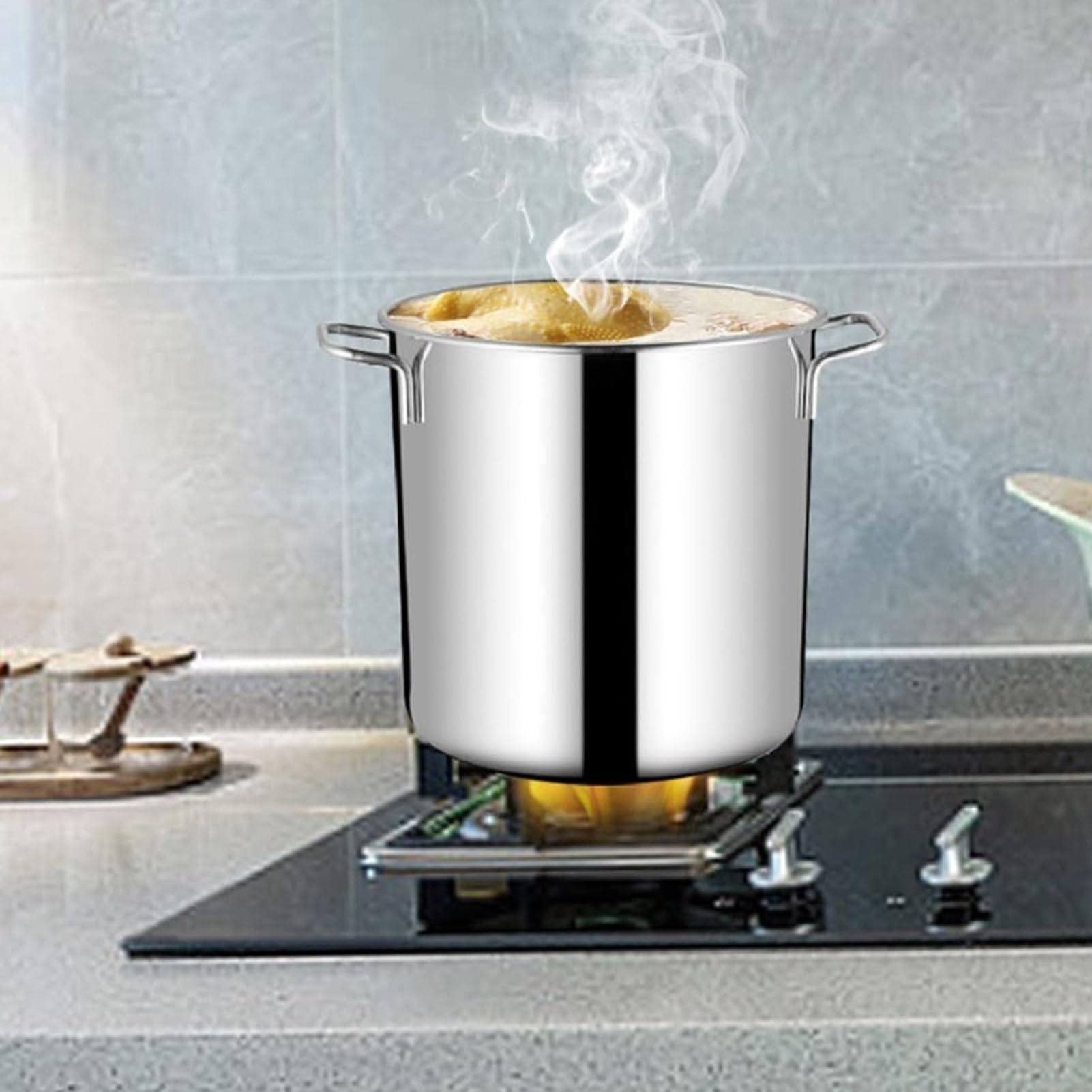 Genérico Olla para Sopa de 10 litros con Tapa, Olla Grande de Acero Inoxidable 304 con Tapa, Olla Grande para Sopa Reforzada con Tapa, para Uso Comercial en hostelería, para cocinas de Gas/inducción.