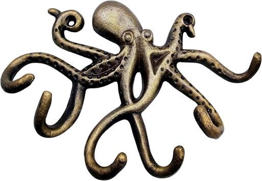 Octopus Wall Hook - Antique Metal Decorative Wall Hooks for Hanging Coats, Keys, Bags & Towels |Heavy Duty Tentacle Hanger | Vintage Home Decor for Bedroom, Kitchen, Entryway & Bathroom