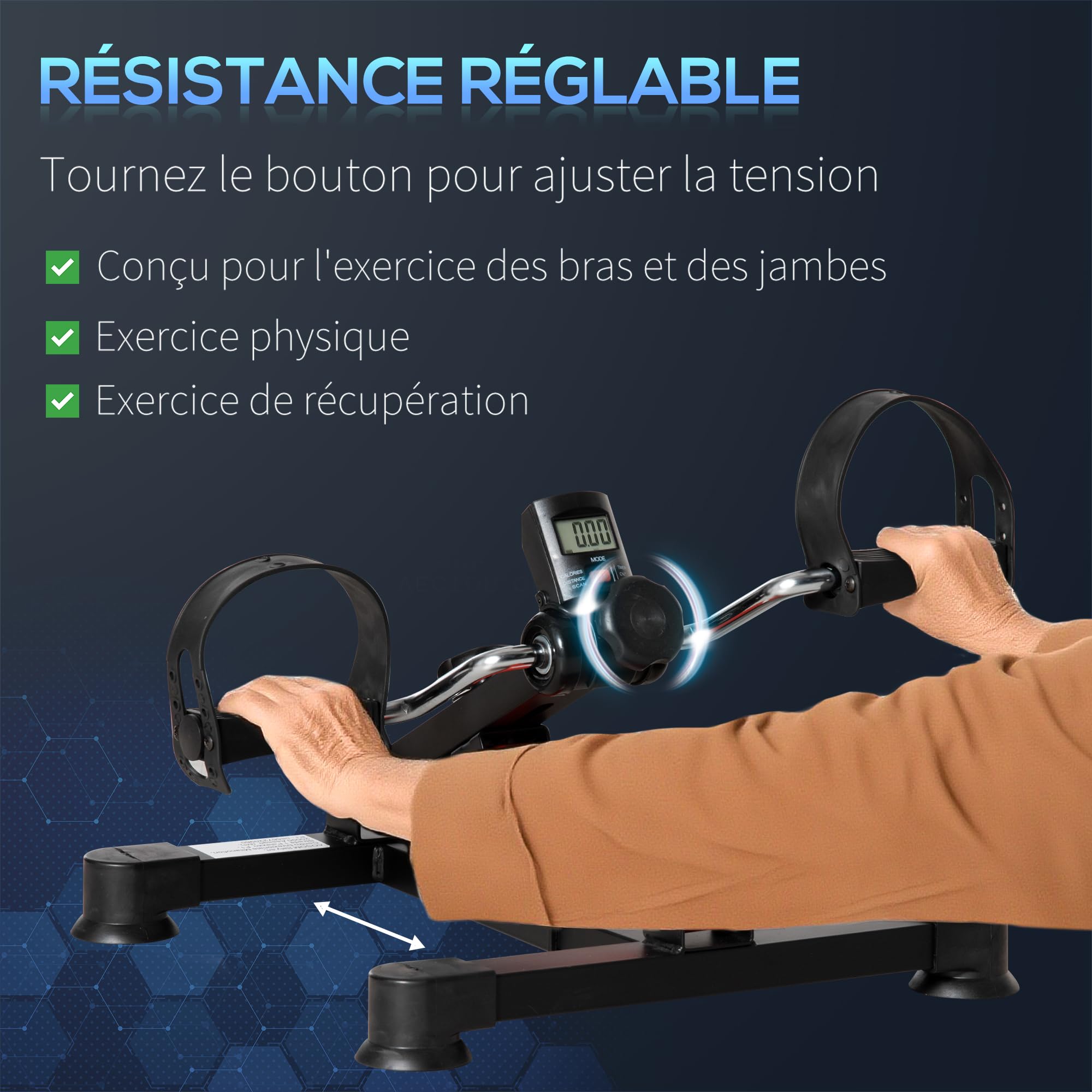 HOMCOM Pédalier d'appartement mini vélo d'appartement résistance ajustable écran LCD hauteur et largeur ajustables bras jambes entraîner en acier noir