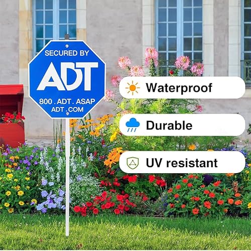 ADT Security Signs - Yard Sign with 8pcs ADT Window Stickers, Aluminum Reflective Home Security Signs with Stake for Outdoor, Weatherproof & Fade Resistant