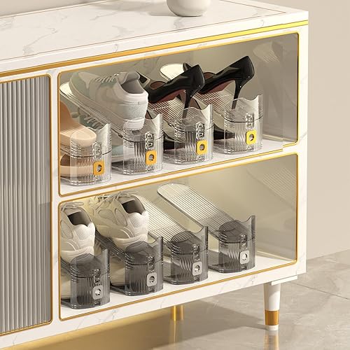 Miniatura 5 de Paquete de 10 organizadores de ranuras para zapatos, organizador transparente para apilador de zapatos, soporte para zapatos, ahorro de espacio,