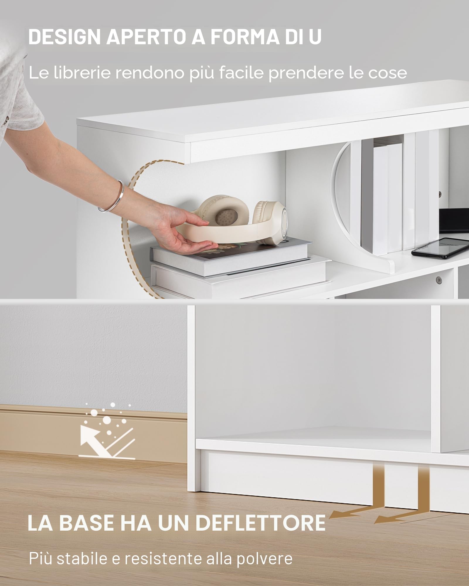 Hzuaneri Libreria, 8 Cubi Bianco Scaffale Autoportante Scanalature con U, Libreria da Parete, Scaffale Portaoggetti per Soggiorno, Ufficio, Studio, 30 x 100 x 100 cm, Bianco, BC33203X