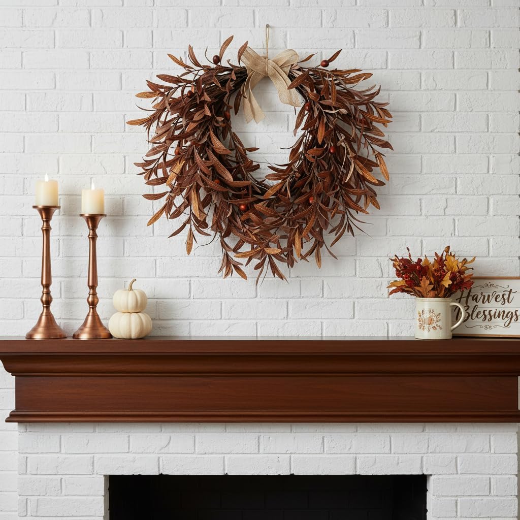 Fall Olive Wreaths for Front Door,22'' Autumn Front Door Wreath Home Decor