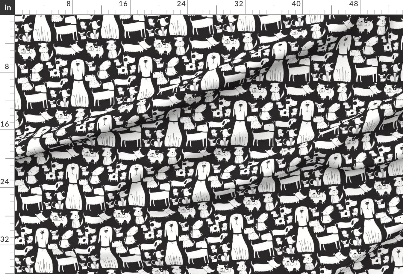 Spoonflower Fabric - Dogs Black White Puppy Dog Gray Silhouette Printed on Upholstery Velvet Fabric Fat Quarter - Upholstery Home Decor Bottomweight Apparel
