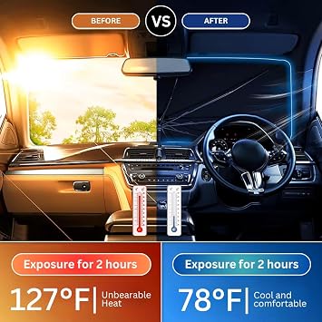 Andalus Brands Windshield Sun Shade for Cars, SUVs & Trucks Foldable Umbrella Sun Visor for Car, Heat & UV Protector with Storage Pouch (Medium (56x31 inch))