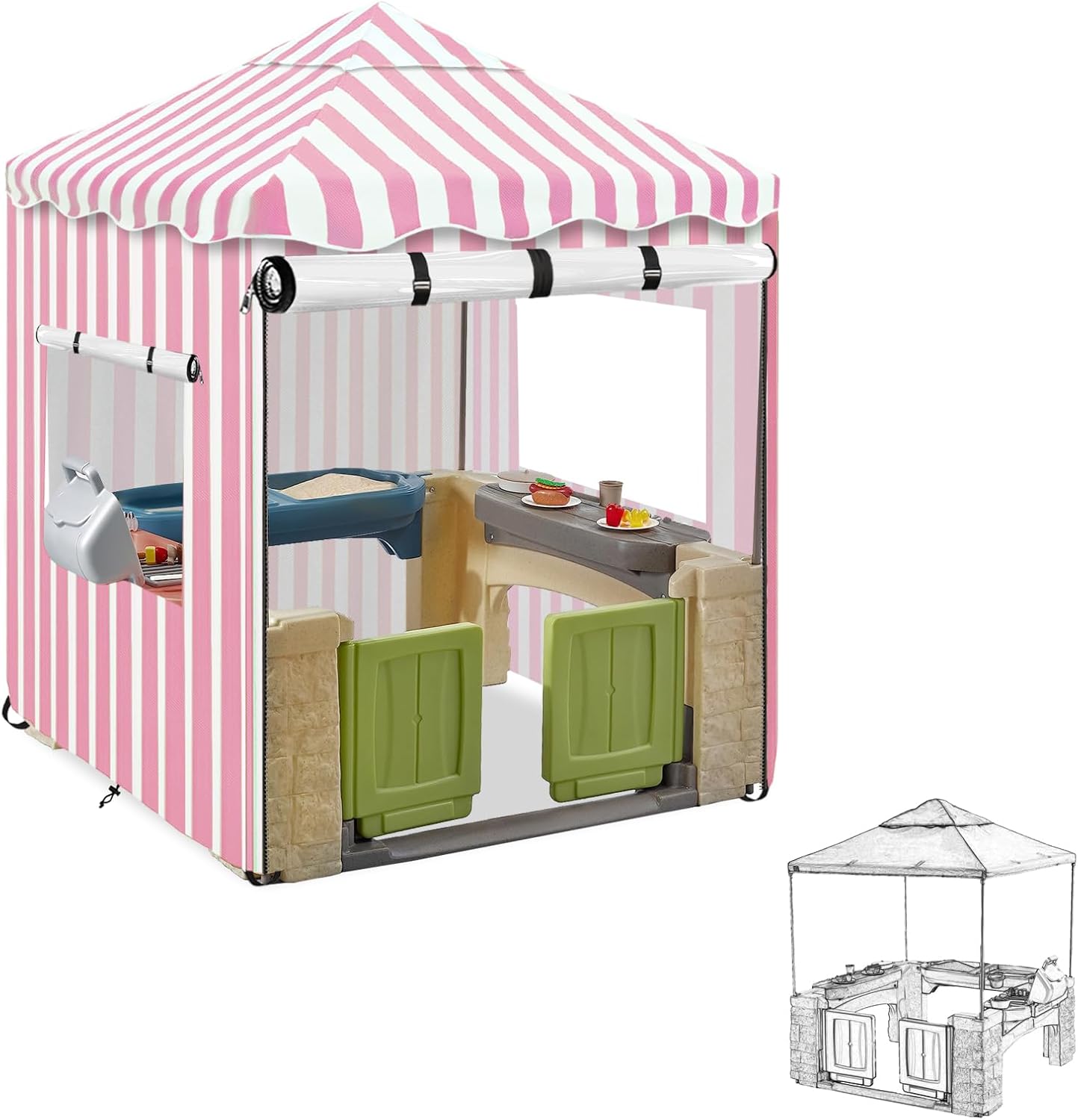 Kids Playhouse Cover,600D Heavy Duty Outdoor Waterproof Play house Covers,47.5"W x47.5"D x60"H with Transparent PVC Doors and Windows,Suitable for All Around Playtime Patio with Canopy Playset