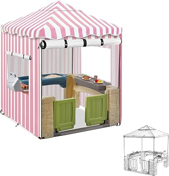 Kids Playhouse Cover,600D Heavy Duty Outdoor Waterproof Play house Covers,47.5"W x47.5"D x60"H with Transparent PVC Doors and Windows,Suitable for All Around Playtime Patio with Canopy Playset