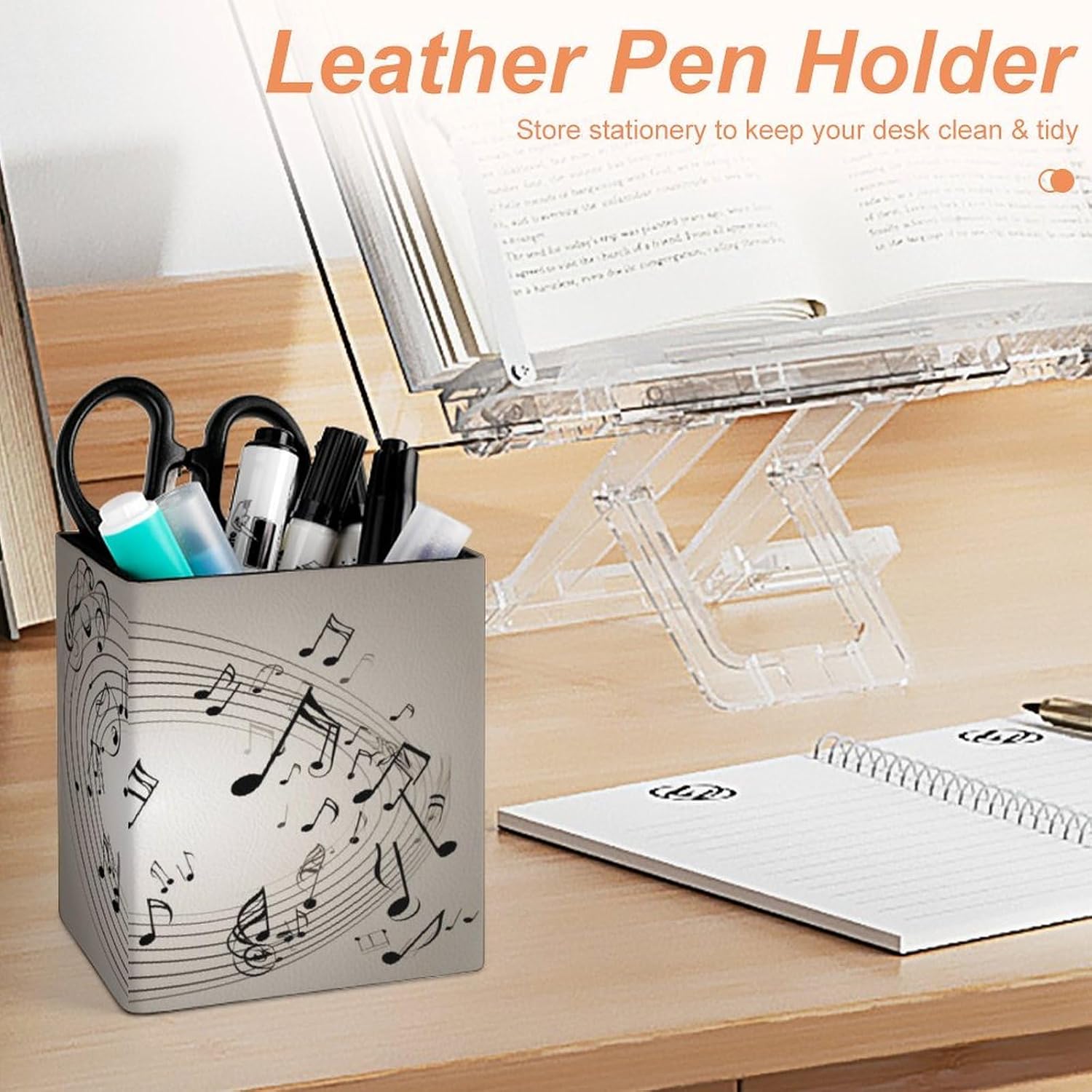 PU Leather Pen Holder Music Note Wall Desk Organizer Storage Cup image 4
