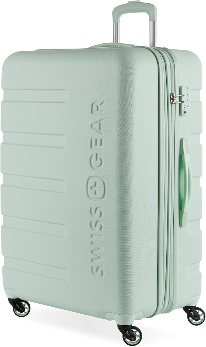 SwissGear 7366 Signature Equipaje rígido expandible con ruedas giratorias, candado TSA, Clearly Aqua, cuadros, grande, 27 pulgadas