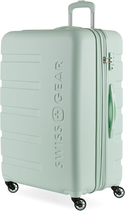 SwissGear 7366 Signature Equipaje rígido expandible con ruedas giratorias, candado TSA, Clearly Aqua, cuadros, grande, 27 pulgadas
