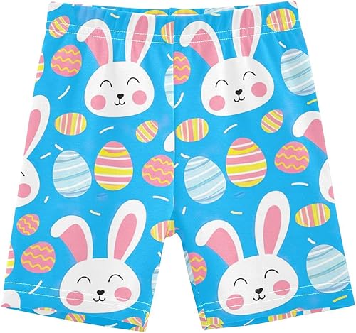Girls Cotton Biker Shorts Cute Rabbits Easter Eggs Blue Cartwheel Dance Undershorts Summer Outfits, 4T(6 Years)