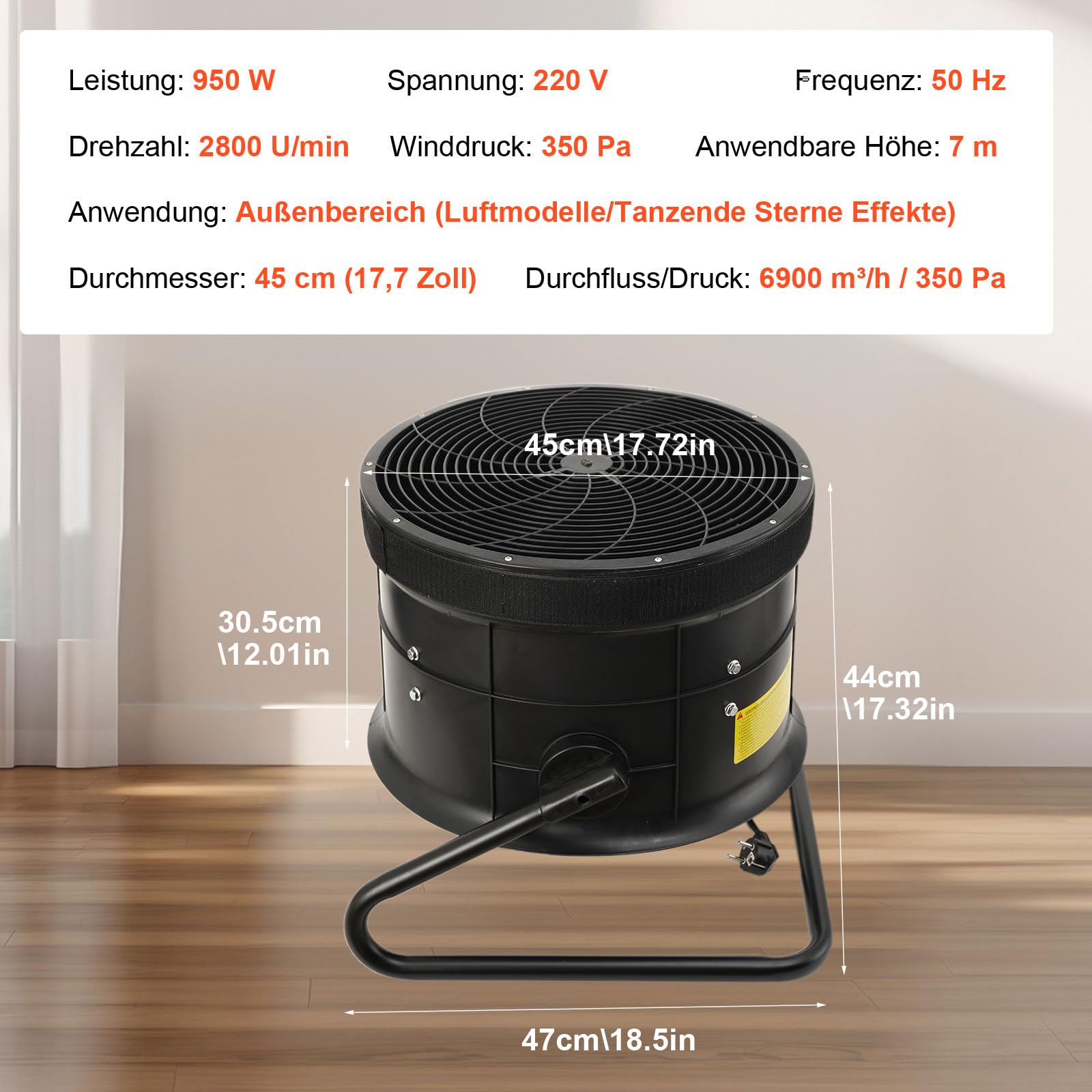 Professionelles Luftgebläse für Puppentänzer 7m Sky Puppet Tänzerin Blower Gebrauchs Blower mit 950W 2800RPM Hochleistungs Gebläse für Aufblasbare Tänzer oder Aufblasbare Puppen